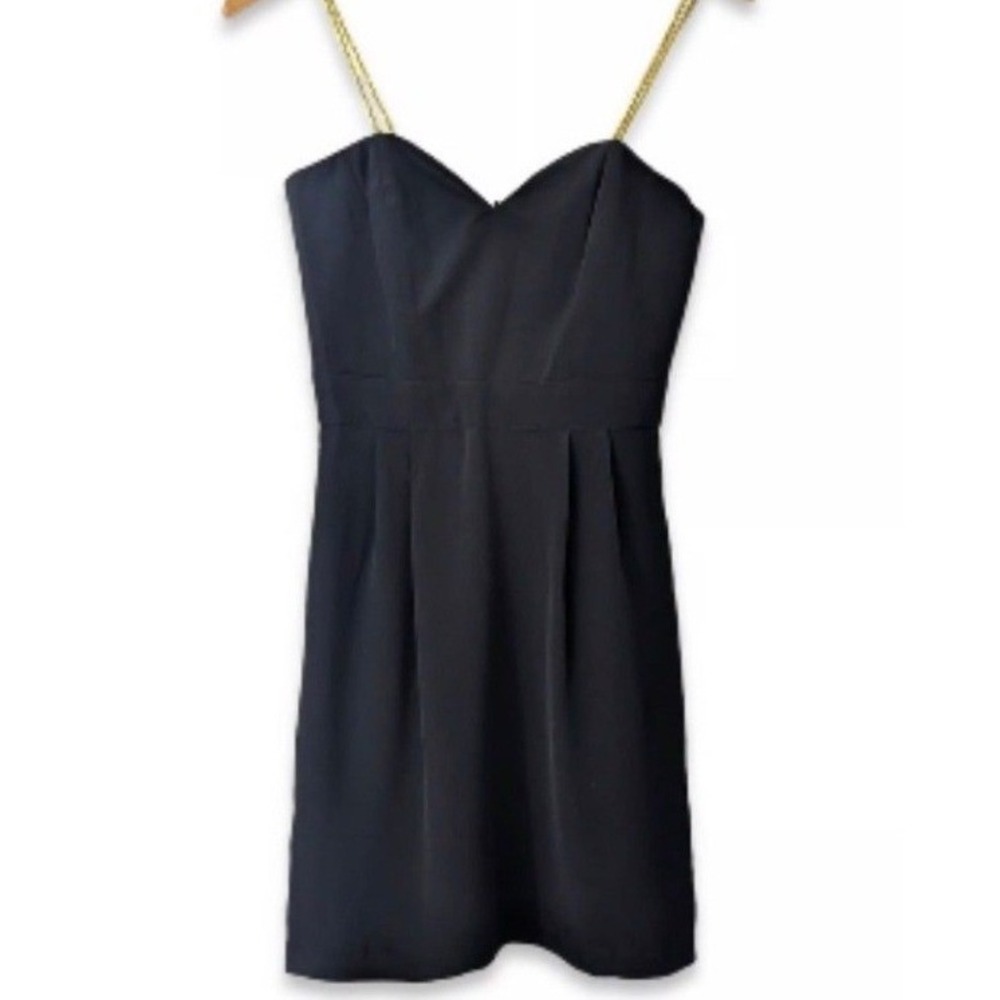Naven Revolve Black Silk Mini Dress Gold Chain Sweetheart Neck LBD Luxe Edgy L